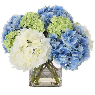 Uttermost Province White Blue Hydrangea 17" Wide Faux Flowers In Vase