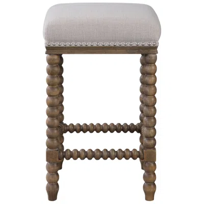 Uttermost Pryce 25.5-in Light Walnut With Soft Ivory Fabric Counter Stool