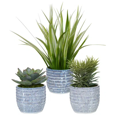Uttermost Puebla Greenery 3-piece Decorative Grass In Planter Set