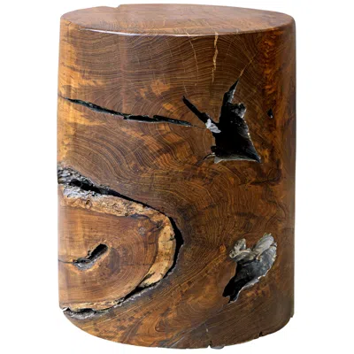 Uttermost Rafe 18" H X 13 1/2" W Teak Wood Accent Stool In Brown