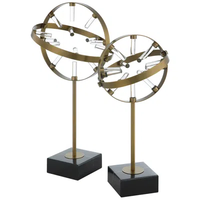 Uttermost Realm 22" High Plated Brass Spherical Sculptures Set Of 2