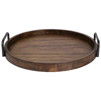 Uttermost Reine Acacia Wood Round Tray With Handles In Brown