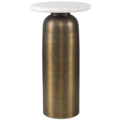Uttermost Reiss 22 1/2" H X 12" W Brass Metal And White Marble Drink Table