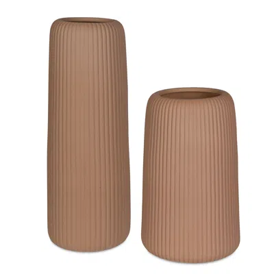 Uttermost Ridge Light Brown Earthenware 2-piece Vase Set