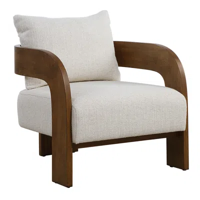 Uttermost Rowan Ivory Fabric And Oak Wood Accent Chair