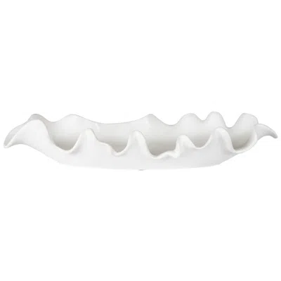 Uttermost Ruffled 24" Wide Matte White Glaze Ceramic Feather Bowl