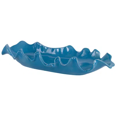 Uttermost Ruffled Feathers Gloss Blue Glaze Ceramic Bowl