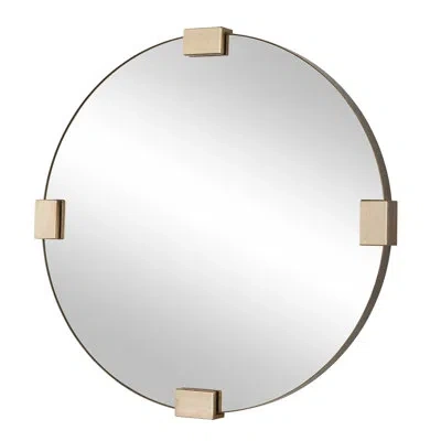 Uttermost Russo Travertine Round Mirror In Gold;brown