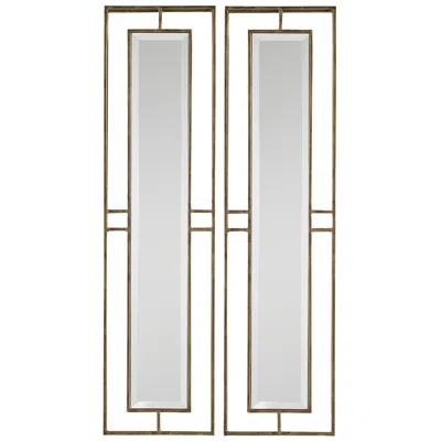 Uttermost Rutledge Antiqued Gold 7 3/4" X 30" Wall Mirrors Set Of 2