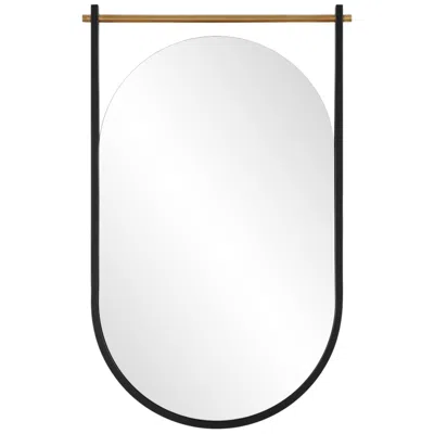 Uttermost Satin Black Oval With Gold Bar 21 3/8" X 33 3/4" Wall Mirror