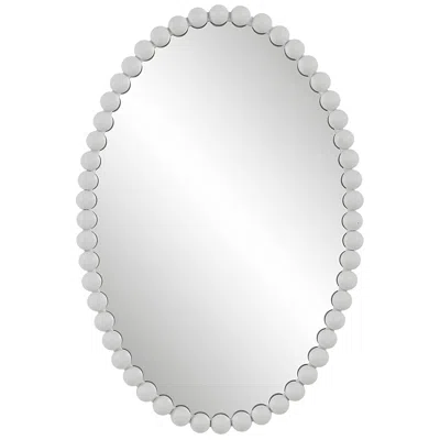 Uttermost Serna Matte 20" X 30" White Beaded Oval Wall Mirror
