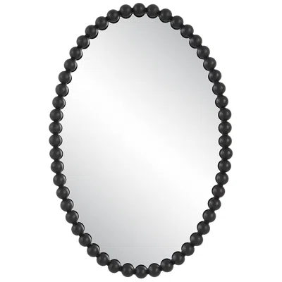 Uttermost Serna Matte Black 20" X 30" Beaded Oval Wall Mirror