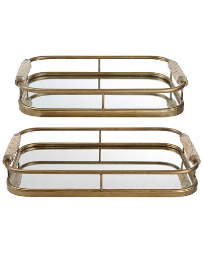 Uttermost Set Of 2 Rosea Brushed Trays In Gold