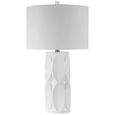 Uttermost Sinclair 26" Modern Gloss White Geometric Ceramic Table Lamp