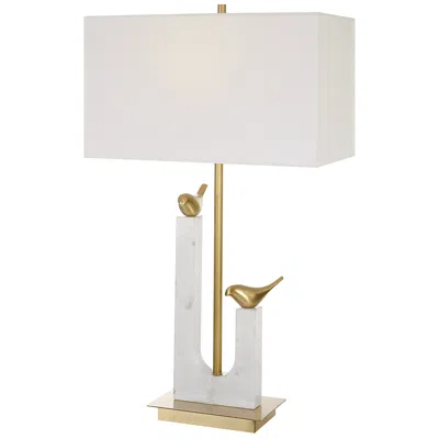 Uttermost Songbirds 30" Modern Brushed Brass And Marble Table Lamp