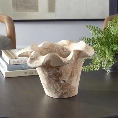 Uttermost Teak Flow White Wash Outdoor Bowl In Brown;white
