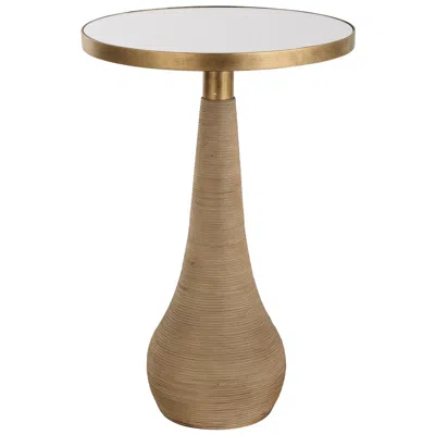 Uttermost Terra 16"w Antique Brass And Rattan Accent Table