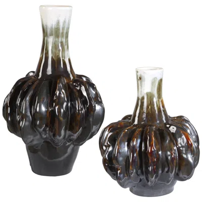 Uttermost Umbrian Bronze-tonal Ceramic Vases Set Of 2