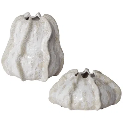 Uttermost Urchin 10" Wide Ivory And Beige Glaze Ceramic Vases Set Of 2