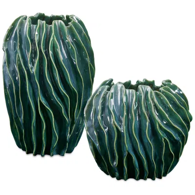 Uttermost Veridian Ridge Blue-green Ceramic Outdoor Vases Set Of 2