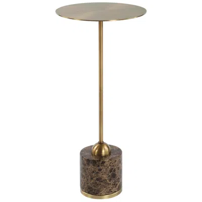 Uttermost Verlin 21 3/4" H X 10" W Brass Metal And Brown Marble Drink Table