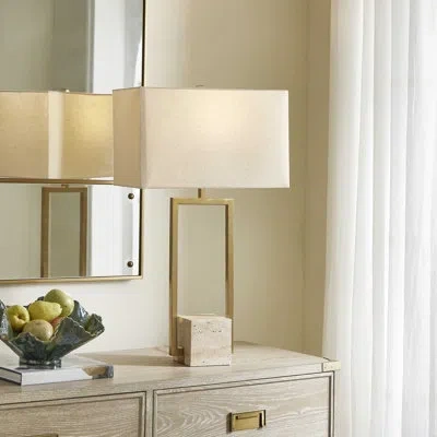Uttermost Warrick Modern Travertine Table Lamp In Brass