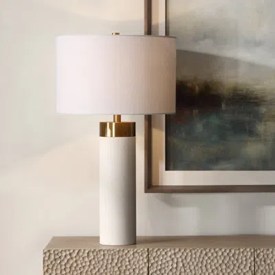 Uttermost Wessex White Table Lamp In Cream,antique Brushed Brass