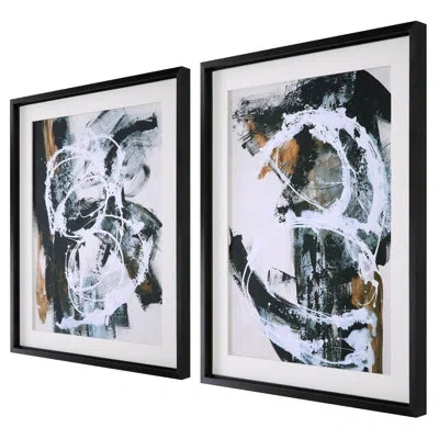 Uttermost Winterland Abstract - 2 Piece Picture Frame Print Set In Ochre,deep Charcoal,white