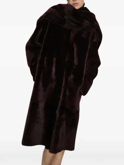 Utzon Chiyo Shearling Coat In Brown