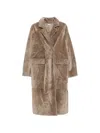 Utzon Double-breasted Reversible Shearling Coat In Brown