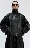 Utzon Jade Funnel-neck Cropped Leather Jacket In Black