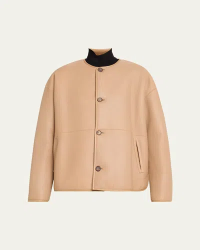 Utzon Jod Reversible Shearling Jacket In Neutral