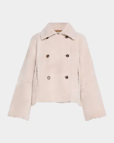 Utzon Joen Reversible Shearling Coat In Sweet Afton White