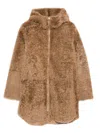 Utzon Joli Hooded Shearling Coat In Brown