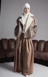 Utzon Juin Leather And Marino Moto Jacket In Brown