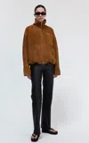 Utzon Julie Funnel-neck Suede Jacket In Animal Print