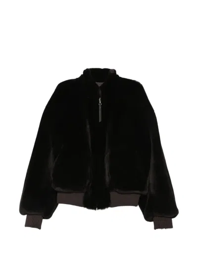 Utzon Shearling Bomber Jacket In Brown