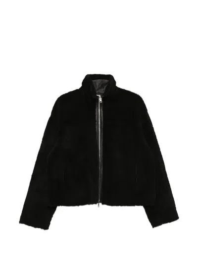 Utzon Shearling Zip-up Reversible Jacket In Black