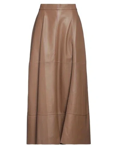 Utzon Woman Maxi Skirt Light Brown Size 8 Lambskin In Beige