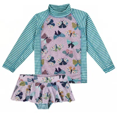 Uv Skinz Babies'  2pc Long Sleeve Sunny Swim Set In Butterfly Ballet