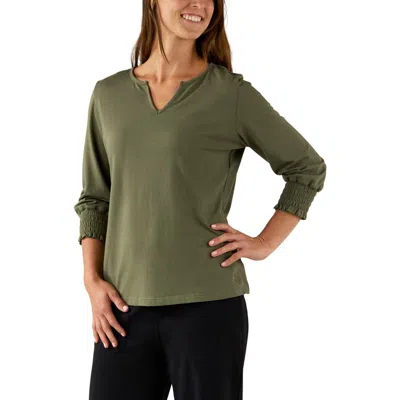 Uv Skinz 3/4 Sleeve Notch Neck Top In Deep Olive