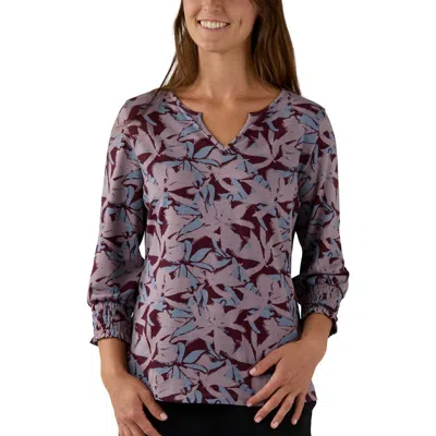 Uv Skinz 3/4 Sleeve Notch Neck Top In Dusty Lilac Bloomfall