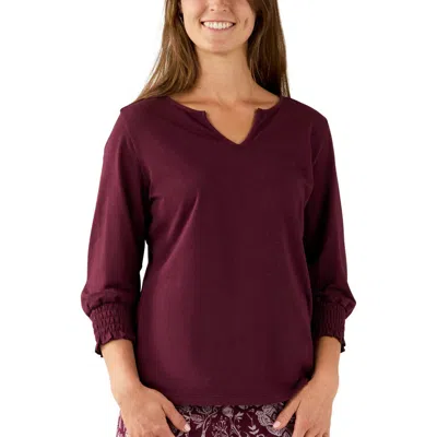 Uv Skinz 3/4 Sleeve Notch Neck Top In Plum Wine