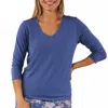 Uv Skinz 3/4 Sleeve V-neck R&r Tee In Washed Navy