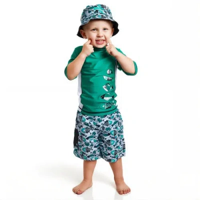 Uv Skinz Babies'  3pc Sun & Swim Set In Green Aztec Fish