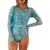 Uv Skinz Long Sleeve Half Zip Swimsuit In Caribbean Tropics