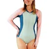 Uv Skinz Long Sleeve Half Zip Swimsuit In Frosty Green Colorblock