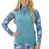 Uv Skinz Long Sleeve Quarter Zip Sun & Swim Shirt In Koa Leaves