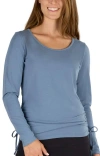 Uv Skinz Long Sleeve Ruched Everyday Tee In Gray