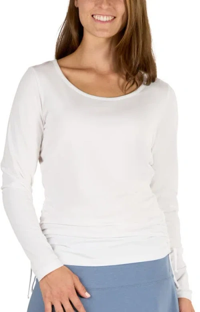 Uv Skinz Long Sleeve Ruched Everyday Tee In White